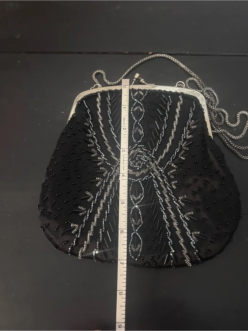 Vintage Regale Ltd Black Beaded Evening Bag Kiss Lock Clutch Purse Chain Strap